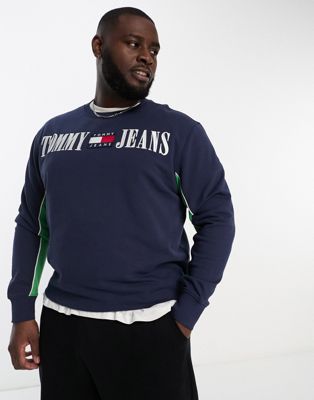 Темно-синий свитшот с логотипом и полосками Tommy Jeans Big & Tall Tommy Jeans
