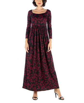 Women's Long Sleeve Pleated Maxi Dress 24seven Comfort Apparel