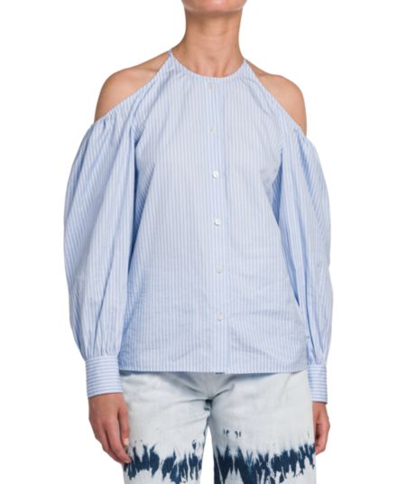 Полосатая рубашка с вырезом на плече Stella McCartney