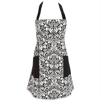 29&#34; x 37.5&#34; Black and White Damask Apron Contemporary Home Living