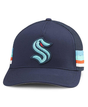 Men's Deep Sea Blue Seattle Kraken HotFoot Stripes Trucker Adjustable Hat American Needle