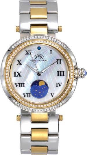 Часы-браслет из нержавеющей стали South Sea Crystal Moon Phase, 40 мм Porsamo Bleu