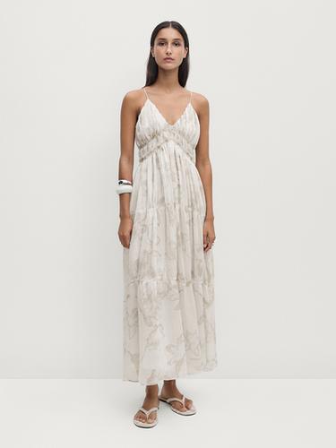 Strappy midi dress with gathering Massimo Dutti