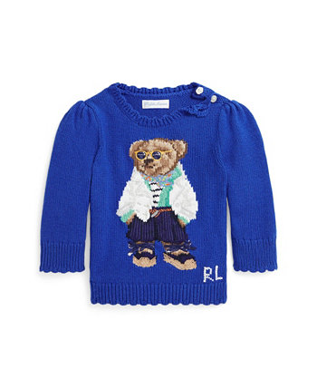 Свитер из хлопка и кашемира с изображением медведя-поло для маленьких девочек Polo Ralph Lauren