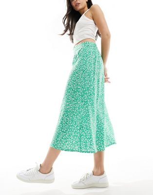 Monki midi skirt in green meadow floral Monki