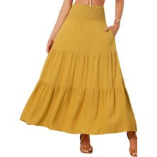 Summer Maxi Skirt For Women's Casual Elastic High Waist Tiered Boho Long Skirts ALLEGRA K