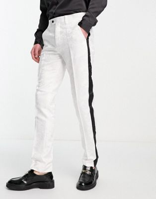 Белые кружевные брюки-смокинг скинни Devils Advocate с контрастной вставкой Devils Advocate