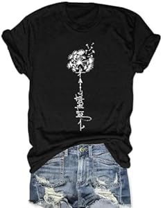 Women Boho Wildflower Shirts Funny Flower Plant T Shirt Cute Daisy Graphic Tees Short Sleev Vacation Tops MZEAZRK