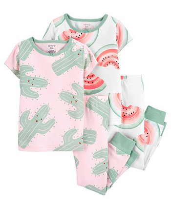Детская пижама с кактусом и арбузом для маленьких девочек, комплект из 4 предметов Carter's