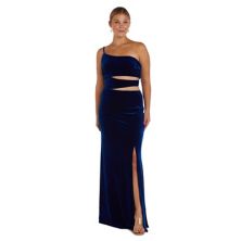 Juniors' Morgan and Co One Shoulder Cutout Long Stretch Velvet Evening Gown Morgan and Co