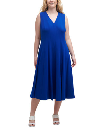 Платье миди без рукавов больших размеров с V-образным вырезом Calvin Klein