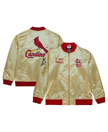Мужская легкая атласная куртка с молнией во всю длину St. Louis Cardinals OG 2.0 золотого цвета Mitchell & Ness