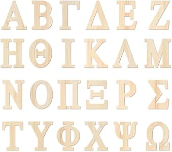 4 Inch 81 Pieces Wooden Greek Letters Crafts Unfinished Wood Greek Alphabets for Sorority/Fraternity/DIY Project/Learning/Wall Decor Cregugua