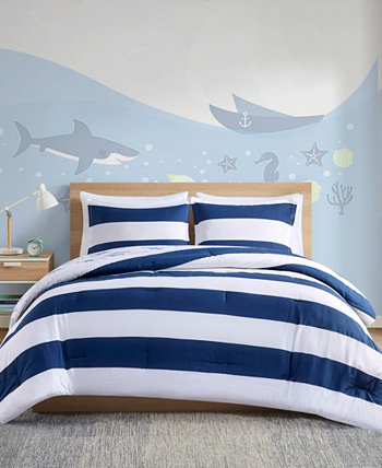CLOSEOUT! Sammie Cotton Cabana Stripe Reversible 3-Piece Comforter Set with Shark Reverse, Full/Queen Urban Habitat