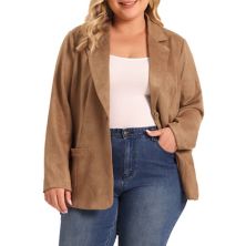 Faux Suede Jacket For Women Plus Size Lapel Work Casual Blazer Jackets Agnes Orinda