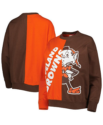 Женская оранжево-коричневая толстовка Cleveland Browns Big Face Pullover Sweatshirt Mitchell & Ness