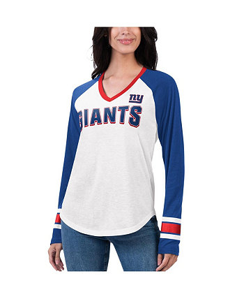 Женская белая футболка Royal New York Giants Top Team реглан с v-образным вырезом и длинными рукавами G-III