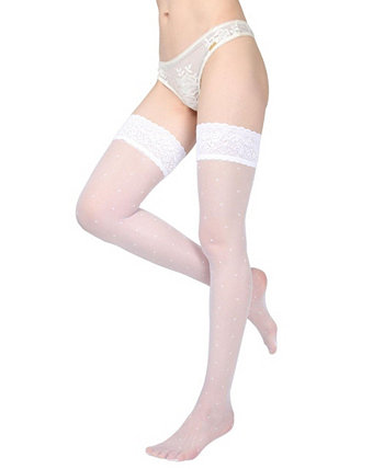 Women's Seduction Sheer Allover Dot Thigh High Stockings MEMOI