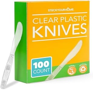 Stock Your Home Clear Plastic Knives, Heavyweight Plastic Knives (100 Pack), Plasticware Disposable Knives Bulk, Clear Plastic Knives Heavy Duty, Plastic Utensils for Party Supplies Stock Your Home