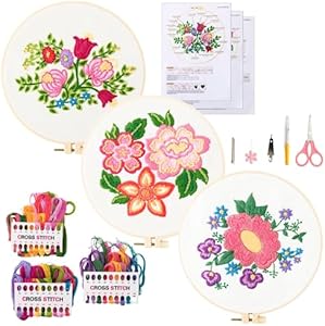 Punch Needle Embroidery Beginner Kits for Kids and Adults with Instructions, Punch Needle Fabric with Patterns, Yarns, Embroidery Hoops for Rug-Punch & Push Needle Generic