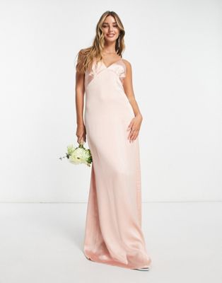 Розовое атласное платье макси в стиле ампир Pretty Lavish Bridesmaid Ines Pretty Lavish