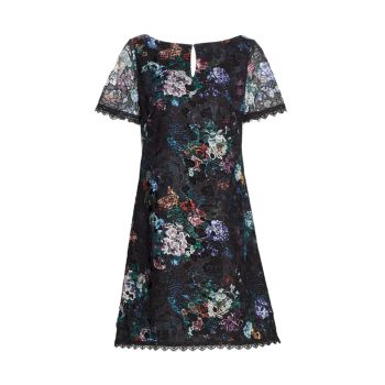 Кружевное мини-платье с цветочным принтом из гипюра Marchesa Notte