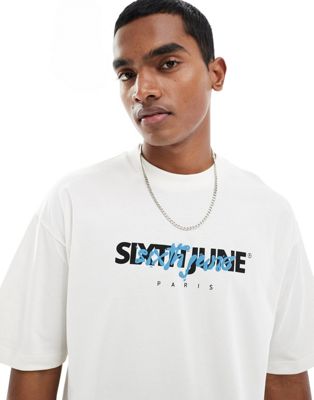 Sixth June branded puff print oversized t-shirt in white Sixth June