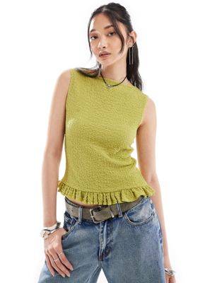 COLLUSION slash neck tank top with ruffle hem in lime Collusion