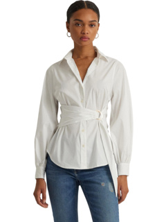 Рубашка из смесового хлопка Petite с завязкой спереди LAUREN Ralph Lauren