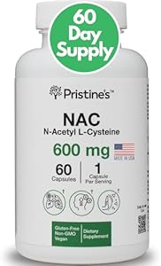 PRISTINE'S N-Acetyl L-Cysteine (NAC) Immunity, Lung, & Liver Support Supplement Capsules - 600MG 60 Day Supply - Potent Antioxidant - Vegan, Gluten Free, Non GMO Pristine'S