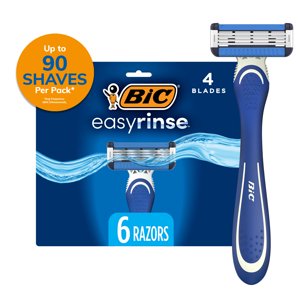 BIC EasyRinse Anti-Clogging Disposable Razors, Men's, 4 Blades, All Skin Types, 6 Count BIC