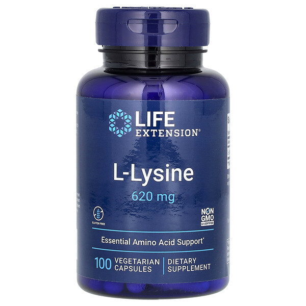 L-лизин, 620 мг, 100 вегетарианских капсул Life Extension