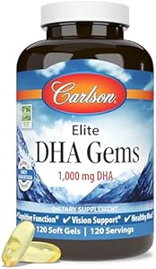 Carlson - Elite DHA Gems, 1000 mg DHA, Wild Caught, Sustainably Sourced, Brain Function & Healthy Vision, 60 Softgels Carlson