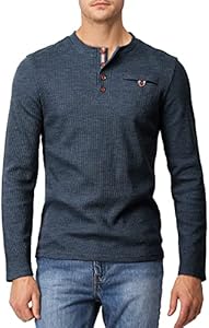 H2H Men's Casual Slim Fit Henley Cotton Shirts Long Sleeve Lightweight Waffle Fabric H2H