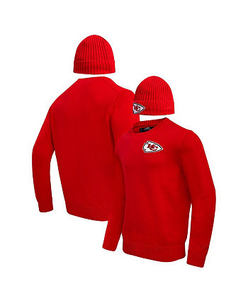 Мужской красный пуловер Kansas City Chiefs с круглым вырезом и вязаная шляпа с манжетами в подарочной упаковке Pro Standard