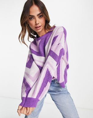 Wednesday's Girl boxy oversized sweater in purple print Wednesday's Girl