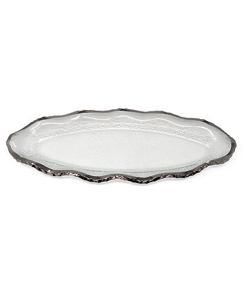 Стеклянная тарелка с серебристой зубчатой каймой, длина 18 дюймов Classic Touch