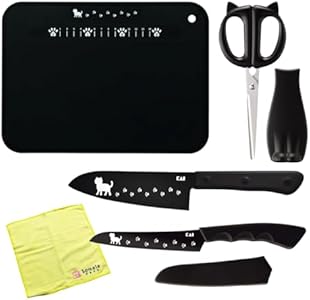 Cute Kawaii Cat-Themed Santoku Knife & Fruit Knife & Kitchen Scissors & Soft Cutting Board & Microfiber Towel Set AB5801,DH2722,DH2721,AP5180 Someie