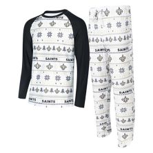 Men's Concepts Sport White/Black New Orleans Saints Tinsel Raglan Long Sleeve T-Shirt & Pants Sleep Set Unbranded