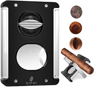 XIFEI Cigar Cutter V-Cut Guillotine,4 in 1 Straight Cut V Cutter with Cigar Punch Cigar Holder Stainless Steel Blade Ergonomic Design with Secure-Lock 60 RG Cigar Accessories (Black) Xifei