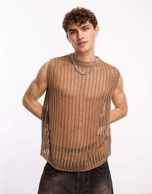 COLLUSION crochet knitted oversized tank top in mocha Collusion