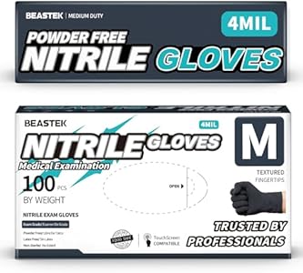 Black Nitrile Exam Gloves, 4.0 Mil, 100 Pcs Disposable Gloves Powder-Free Latex-Free for Medical, Cooking, Food-Safe Beastek