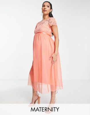 Персиковое платье миди с кружевом Mamalicious Maternity MAMALICIOUS