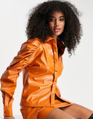 Amy Lynn PU shirt with extreme sleeve detailing in tangerine - part of a set Amy Lynn