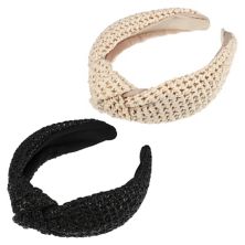 2 Pcs Straw Headband Bohemian Style Knotted Hair Hoop For Women Black Beige Unique Bargains
