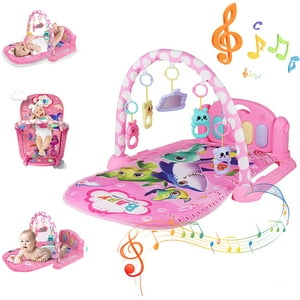 Baby Gym Play Mat 3 in 1 Fitness Music and Lights Fun Piano Activity Mat Infant Newborn Toys(Pink) RICHYOUNG