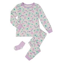 Sleep On It Пижамный комплект для сна из двух предметов с яркими бабочками и соответствующими носками для девочек-младенцев/маленьких девочек Sleep On It
