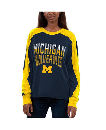 Women's Navy, Maize Michigan Wolverines Smash Oversized Long Sleeve T-shirt G-III