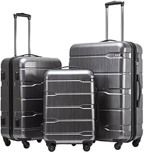 Coolife Luggage Expandable 3 Piece Sets PC+ABS Spinner Suitcase 20 inch 24 inch 28 inch (Black brown, 3 piece set) Coolife