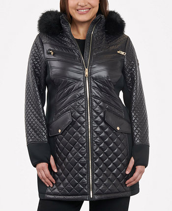Женское стеганое пальто больших размеров с отделкой из искусственного меха и капюшоном Michael Kors